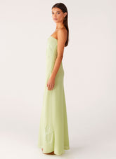 Sassafras Beaded Flower Strapless Maxi Dress - Lime